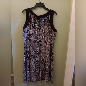 Perceptions Brown and Cream Floral-Leaf Print Dress